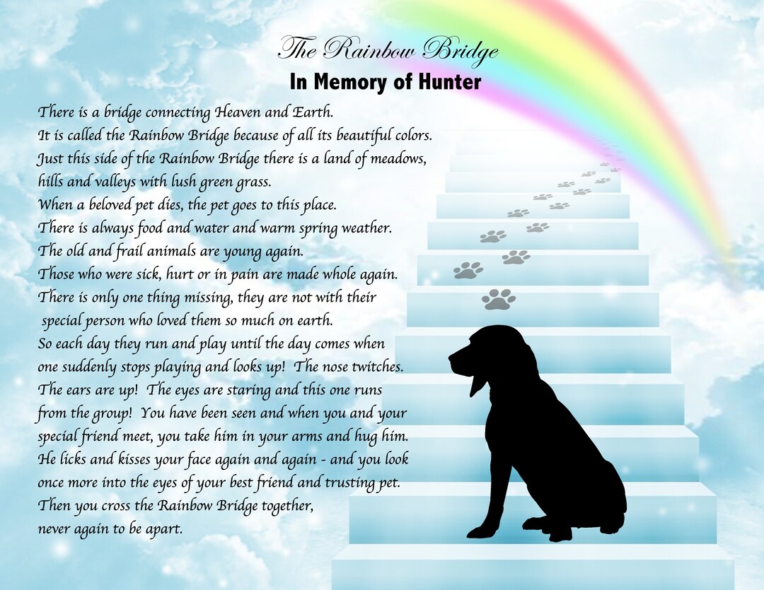 UNFRAMED Your Dog's Breed Pet Memorial Poem RAINBOW BRIDGE Dog's Stairway to Heaven UNFRAMED Personalized Art Print Gift | MakerPlace by Michaels unframed-your-dog-s-breed-pet-memorial-poem-rainbow-bridge-dog-s-stairway-to-heaven-unframed-personalized-art-print-gift-makerplace-by-michaels